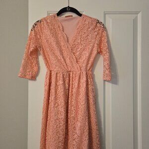 Womens Maternity size small vneck pink lace dress